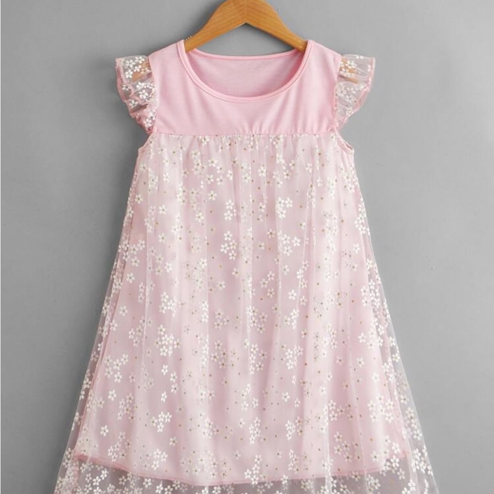 Girls ditsy floral mesh overlay babydoll dress 11-12y